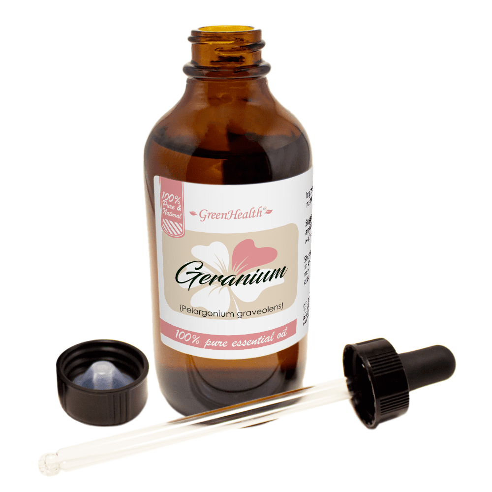 GreenHealth Geranium Essential Oil – 4 fl oz (118 ml) Glass Bottle w/Glass Dropper – 100% Pure