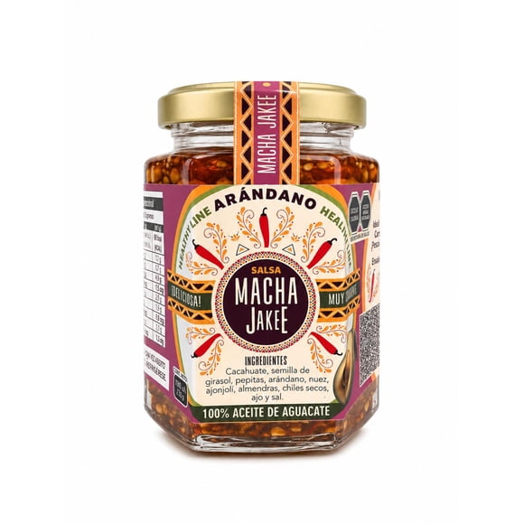 Salsa Macha Jakee de Arándano 190ML | Aceite de Aguacate | Salsa Artesanal Gourmet Mexicana | Chile Seco, Semillas | Ideal para Carnes, Quesos, Botanas