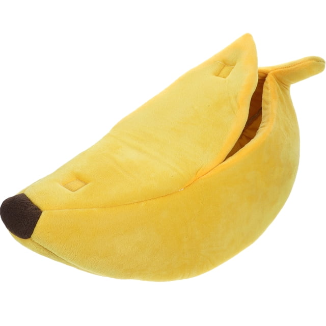 Cojín para mascotas desmontable en forma de plátano perro cachorro gato cama suave y cálida casa nido tamaño M (amarillo)