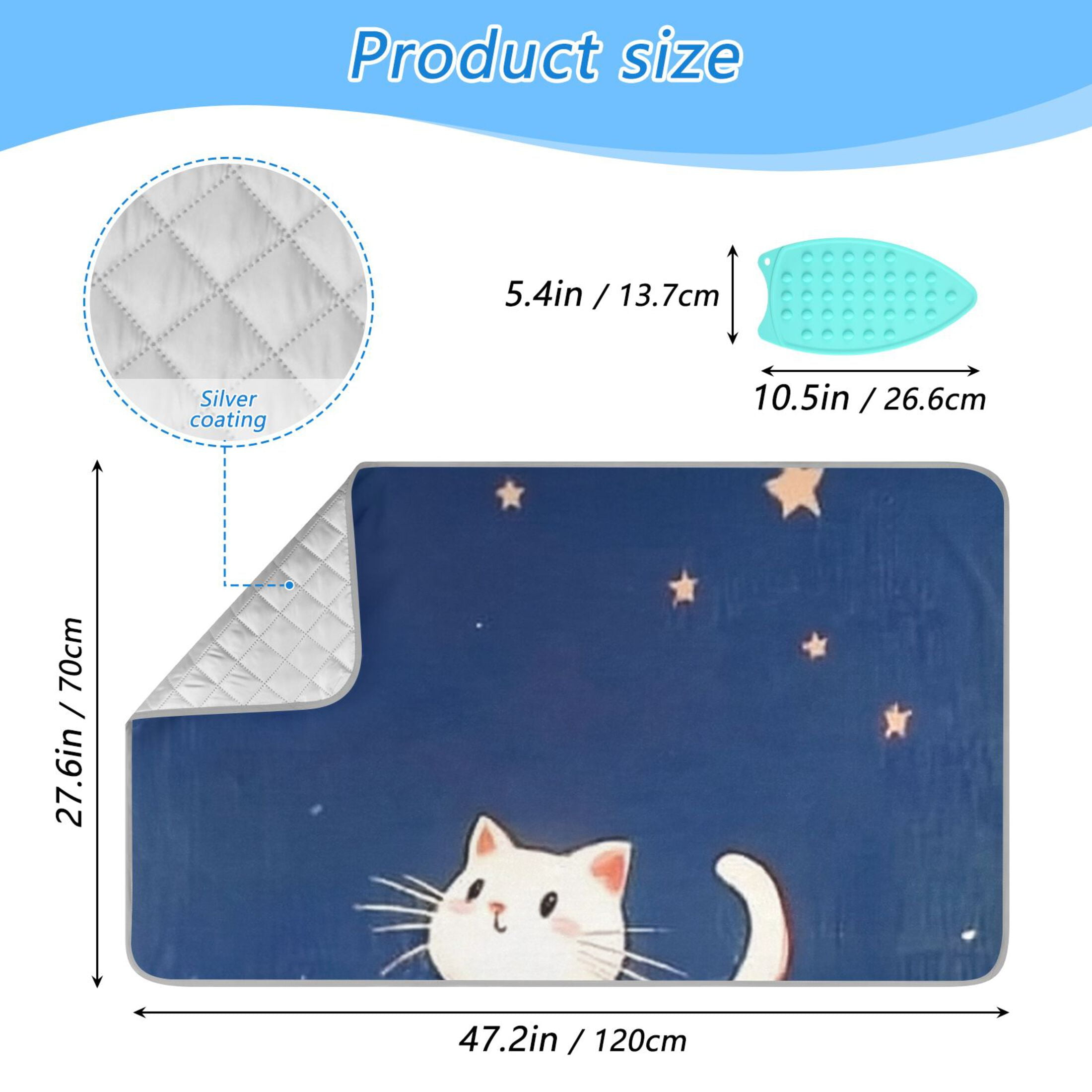 Sky and Cat Ironing Mat Blanket for Table Top Travel Portable Ironing Board Pad 47.2x27.6 Inch