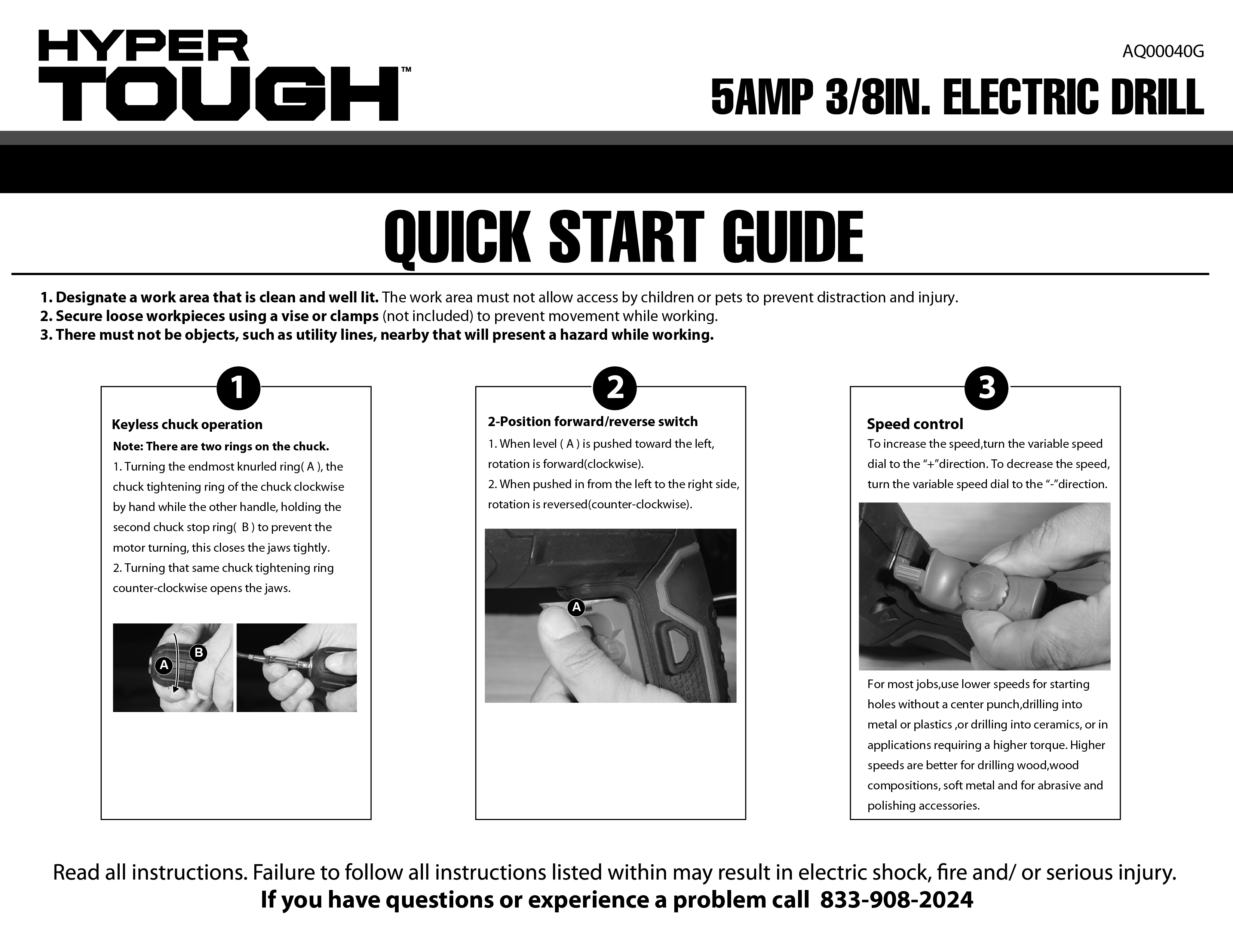 HYPER TOUGH 5.0AMP, 120 VOLTS 3/8 INCH ELECTRIC DRILL, NEW CONDITION