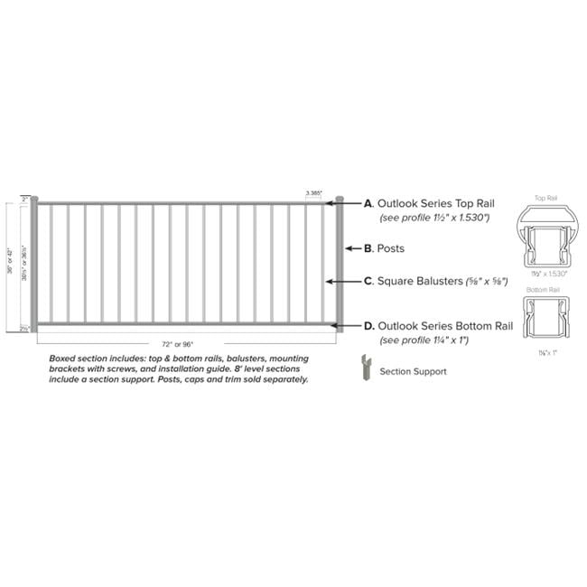 KeyLink Fencing & Railing 15191142612 42 in. x 6 ft. Square Balusters