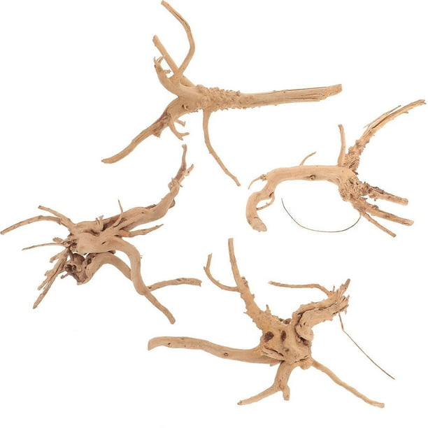 Natural Aquarium Decor Fish Tank Ornaments Decorative Wood Root Shape Light Brown 20-25CM 4Pcs