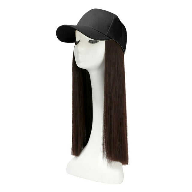 Casquette de Baseball Cheveux Lisses Coiffure Perruque Réglable Chapeau Attaché Cheveux Longs