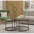 thumbnail image 6 of Yoneston 27.6" Round Coffee Table Set of 2, Wood Marble Pattern Top with Sturdy Metal Frame for Living Room Bedroom Balcony Yard, Brown, 6 of 9