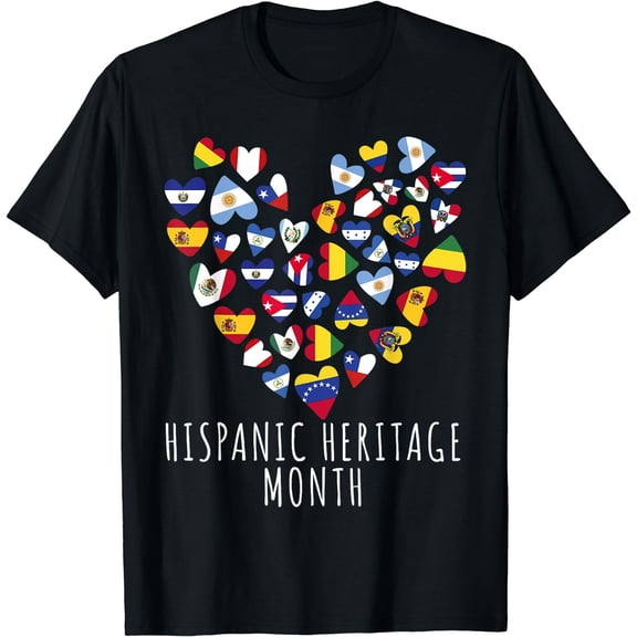 Hispanic Heritage Month all Countries Flags heart men women T-Shirt Black Small