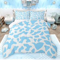 Homewish Cow Print 3 Pieces Queen Comforter Set for Boys Girls,Blue White Ultra Soft Bedding Sets,Farmhouse Animal Bedding Comforter Set Breathable,Microfiber Bedroom Decor,Reversible