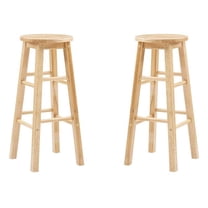 Pemberly Row 29" Backless Wood Bar Stool in Natural Brown - Set of 2