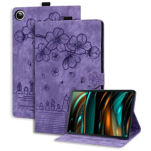 Nalacover Case for Samsung Tab A8 10.5 (2022) X200/X205, Flower Embossed Pattern PU Leather Flip Cover with Card Slots Holder Auto Wake/Sleep Kickstand TPU Shockproof Case,Purple