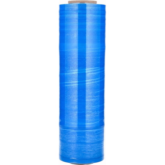 MMBM Cast Hand Stretch Wrap 18" x 1500' 1 Roll 80 Gauge Blue Opaque Self Adhesive Shrink Film for Packing