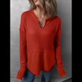 thumbnail image 4 of Camisetas Henley de Larga con Cuello en V para Mujer, Túnicas de Punto Informales, Conjuntos de Otoño con Abertura para el Pulgar. Rojo XXL, 4 of 6