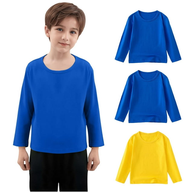 fatyb Garçons Filles Lot de 3 T-Shirts à Manches Longues Col Ras du Cou T-Shirts en Coton Camisoles Légères pour Enfants