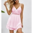 thumbnail image 4 of SWSMCLT Women's Sleeveless Dress Summer Sexy Beach Party Crochet See Through Waist Ruffle Layered Swiss Dot Sundress Deep V Neck Wrap Dresses Backless Pink 8-10, 4 of 4