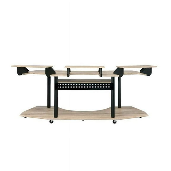 83 in. Unique Computer Desk, Natural & Black