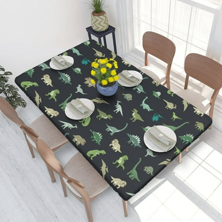 

Home Deluxe Tablecloth Dinosaur (21) Waterproof Elastic Rim Edged Table Cover- For Christmas Parties And Picnics 4ft