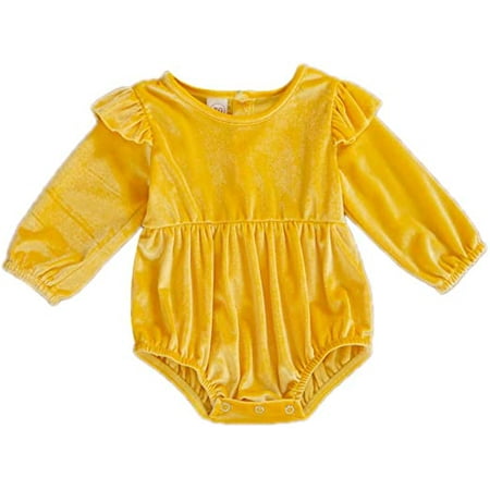 

Toddler Baby Girls Solid Velvet Long Sleeve Romper Bodysuit High Waisted Jumpsuit