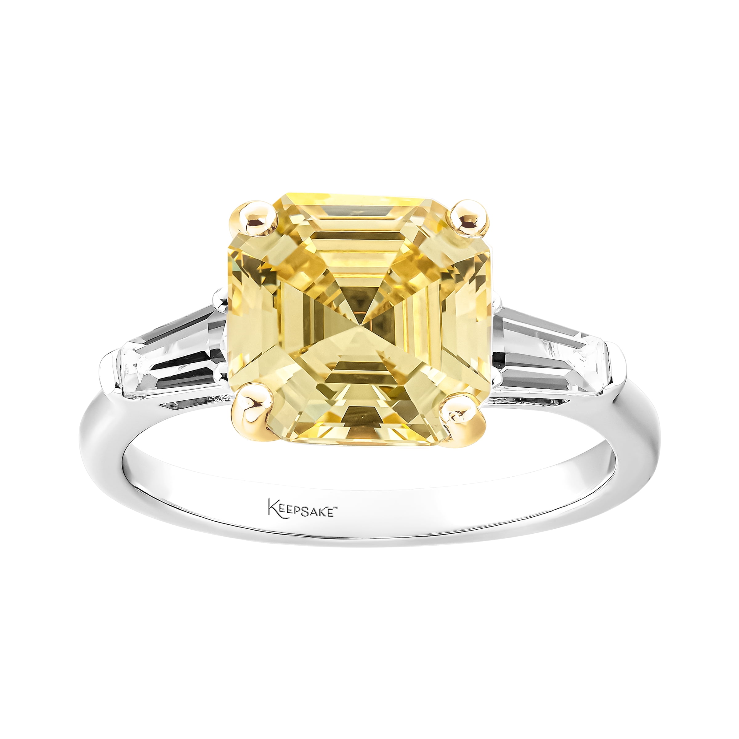 Keepsake Sterling Silver Simulated Yellow Diamond and Created White Sapphire Ring with 14K Yellow Gold Plated Accents