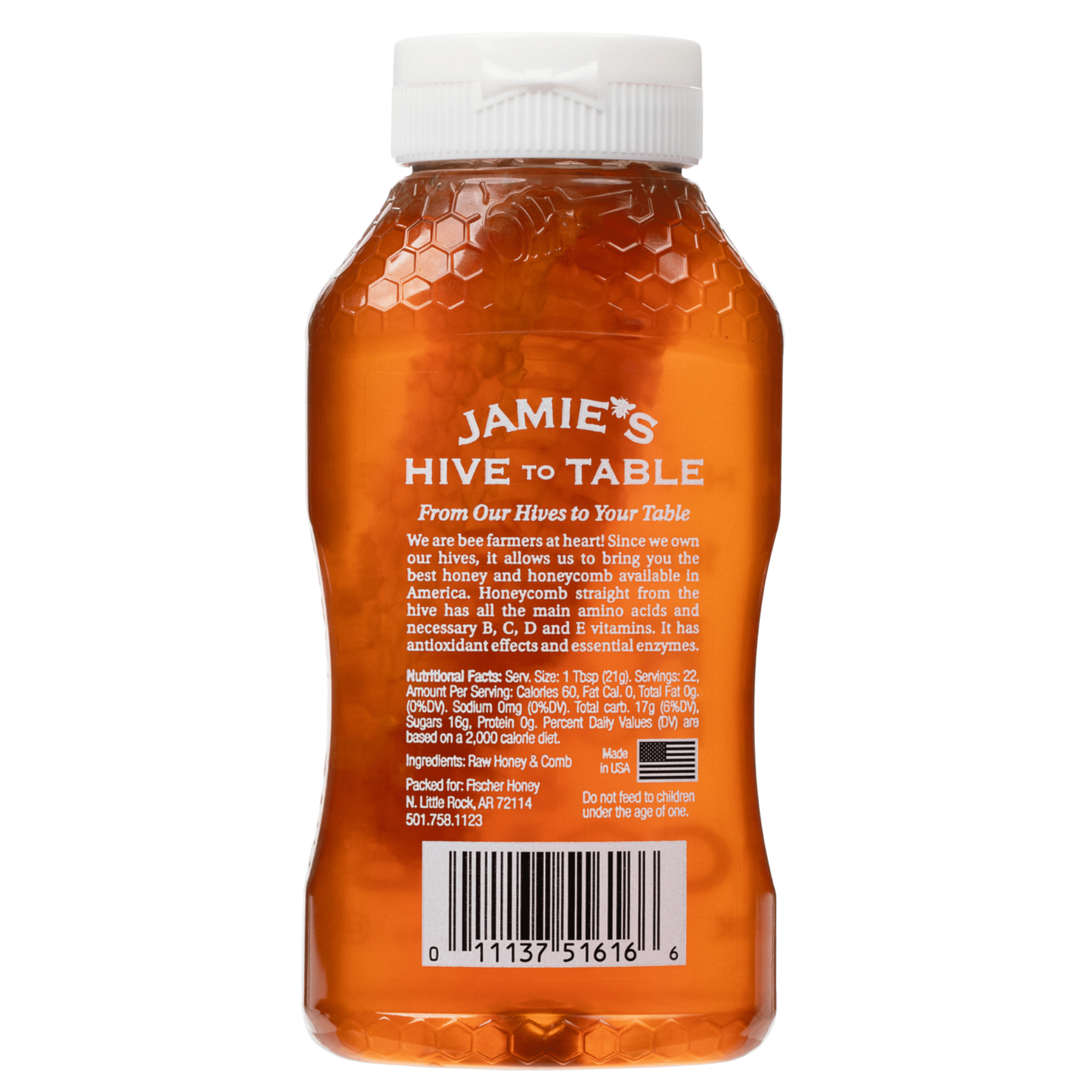 Jamies Hive to Table 100% Raw Honey & Comb, Premium, Pure Honey, 16 oz Bottle