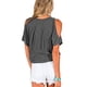 thumbnail image 2 of Sonducket Camiseta de mujer con cuello en V y hombros descubiertos, blusa informal de manga corta, negro, 3XL Prendas para la parte del cuerpo Gris oscuro M, 2 of 6