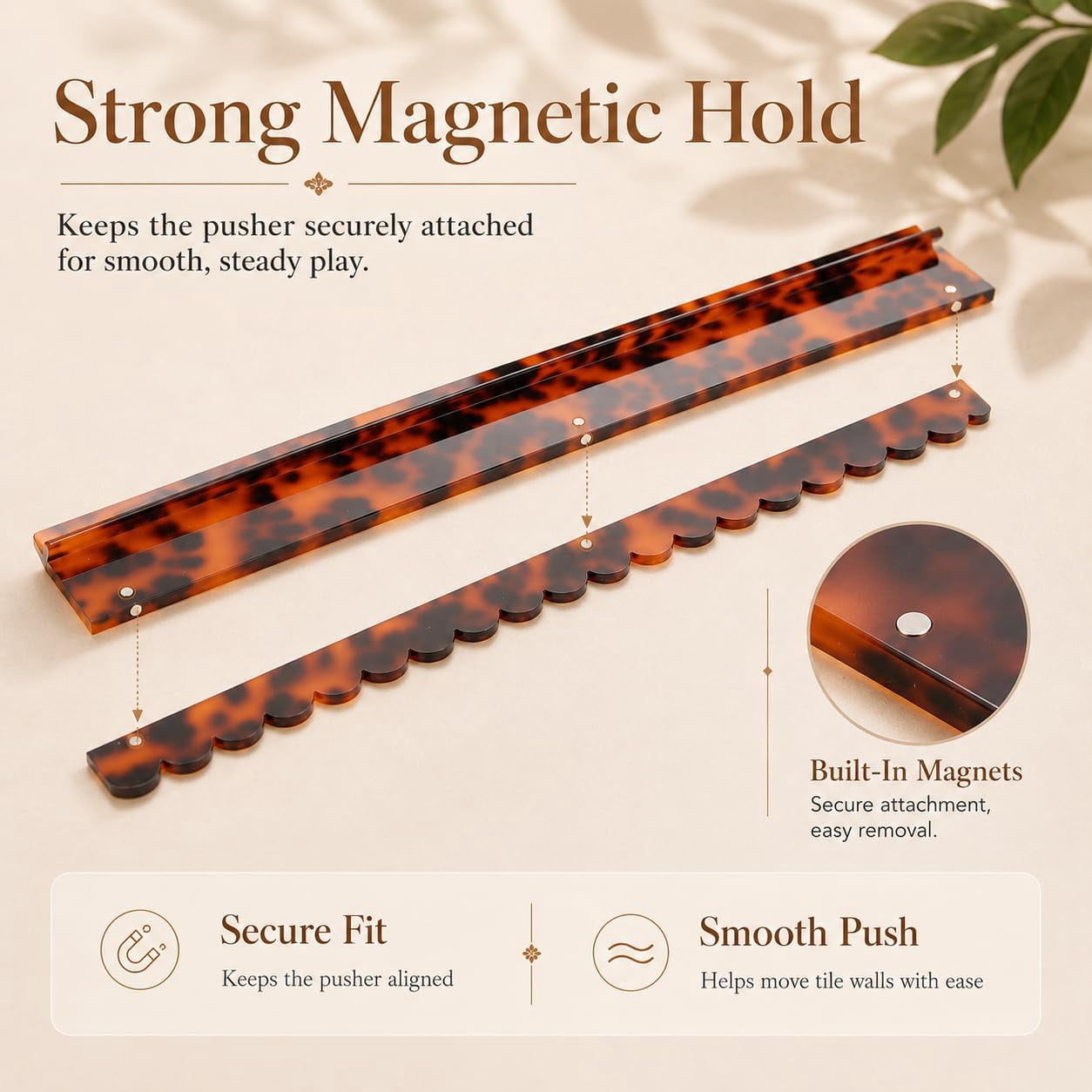 Scalloped Mahjong Racks with Magnetic Pushers, 17.5"/20" Tortoise Shell Acrylic Mahjong Racks 1PCS / Set of 4, Thickened Non-Slip Acrylic American Mahjong Tile Racks