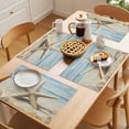 thumbnail image 5 of Coastal Beach Starafish Placemats Set of 12 Summer Ocean Wave Blue Beige Place Mats Indoor Wipeable Table Mats Washable Cloth Dining Table Placemats for Kitchen Holiday Party Home Decor 13x19 Inch, 5 of 9
