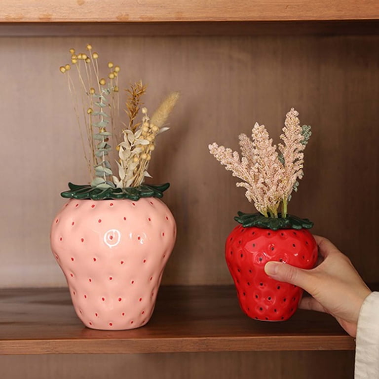 Strawberry Shaped Flower Pots, Vintage Ceramic Pots for Fresh & Dried  Flowers, Decorative Pots for for Home Office Kitchen Decor(Red,9.8x3x11cm)
