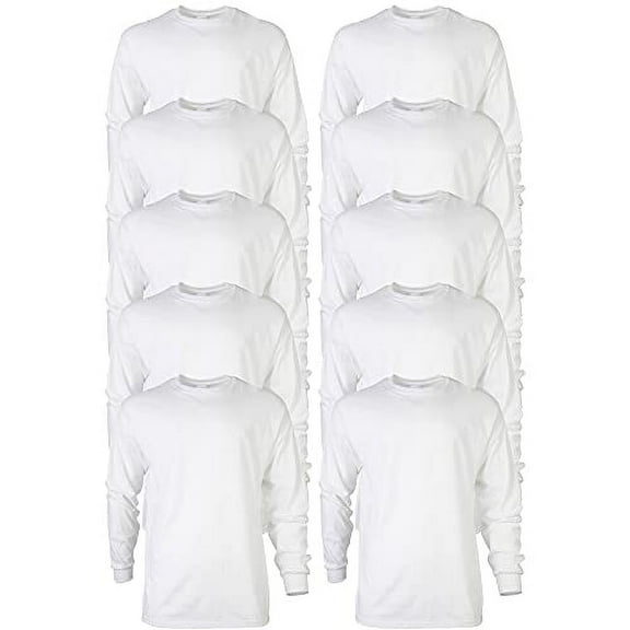 Gildan Men's Ultra Cotton Long Sleeve T-Shirt, Style G2400, Multipack, White (10-Pack), X-Large