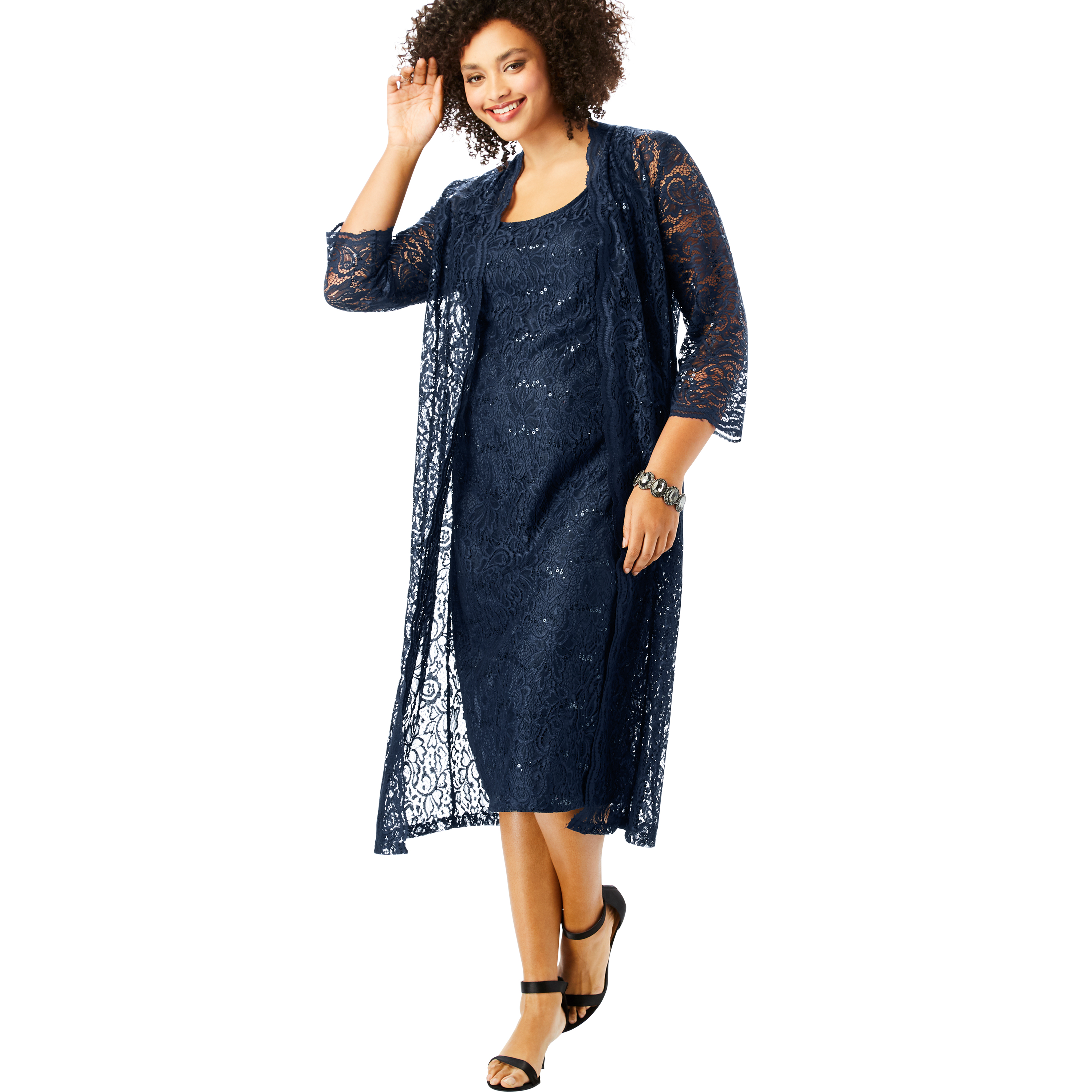 Roamans Womens Plus Size Lace /& Sequin Jacket Dress Set Formal Evening