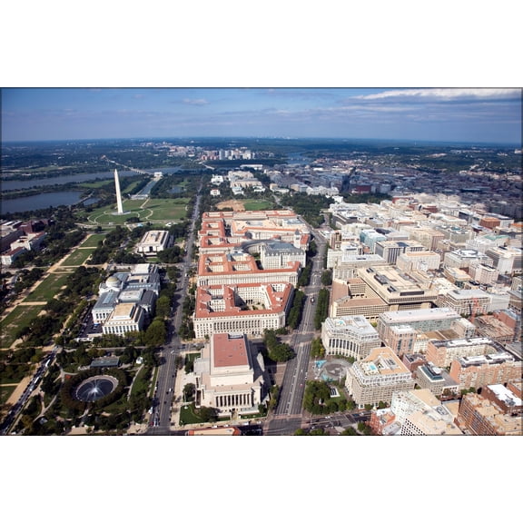24"x36" Gallery Poster, Aerial view of Federal Triangle facing west
