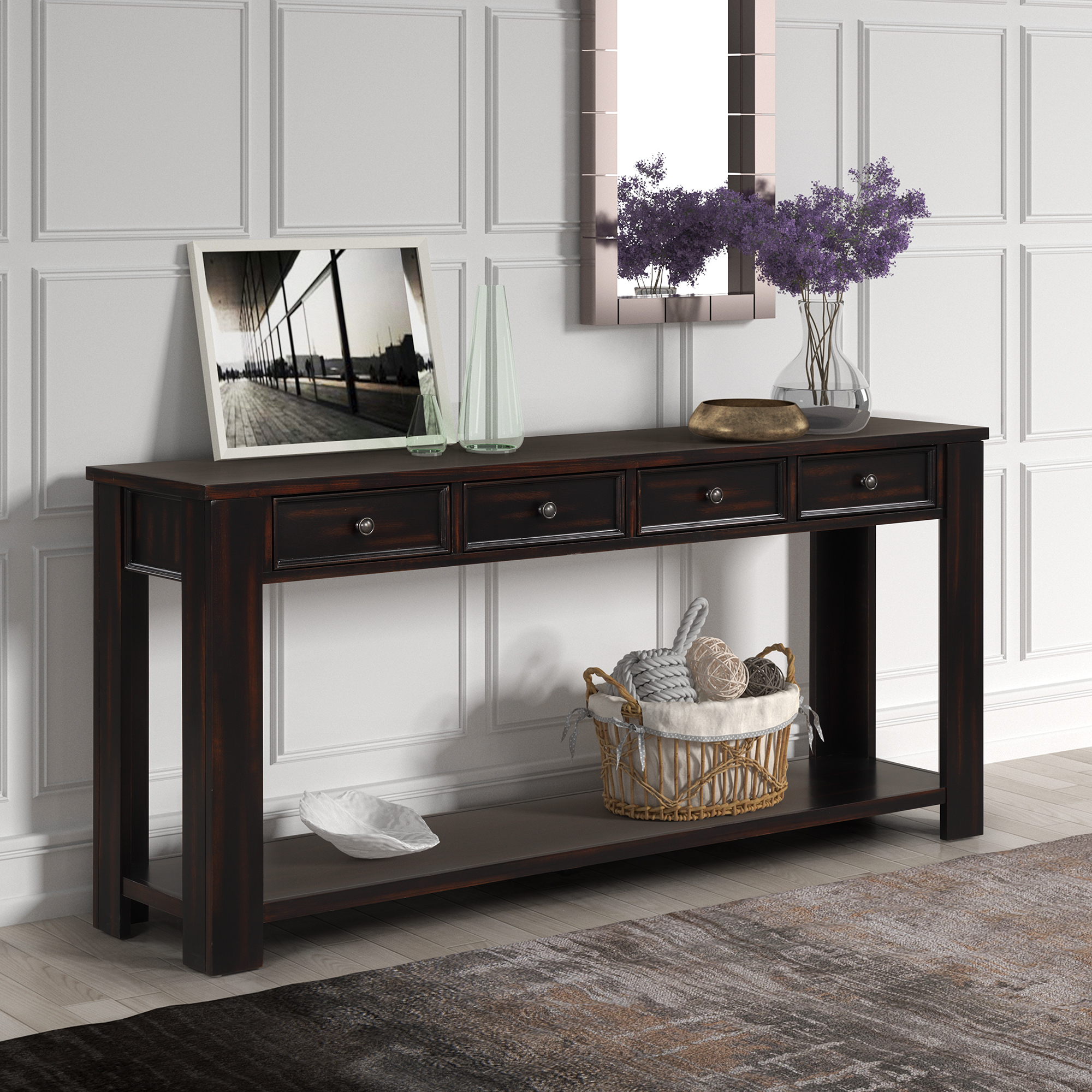 Console Table with Drawers, 63" Kitchen Sideboard Buffet, Entrance