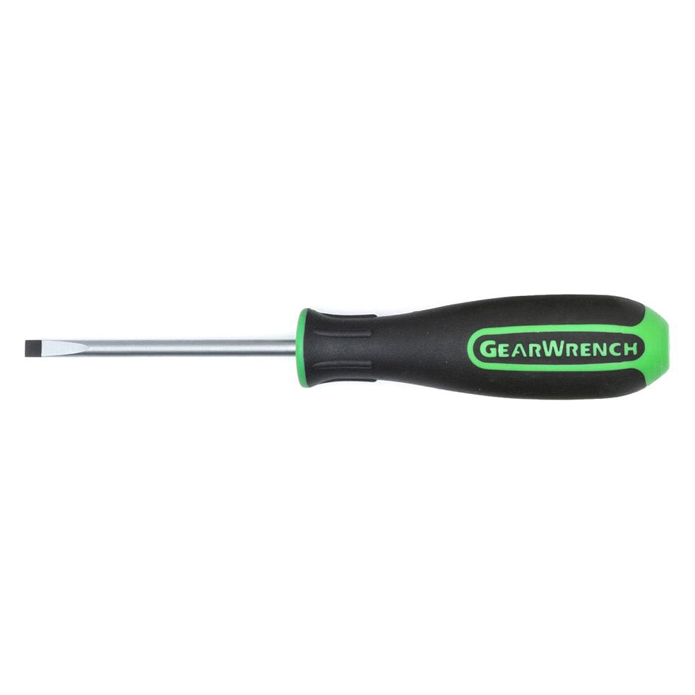 Black Apex Tool Group GEARWRENCH 82692 3/16 x 3 Slotted Green Dual Material Screwdriver with Cabinet Tip 