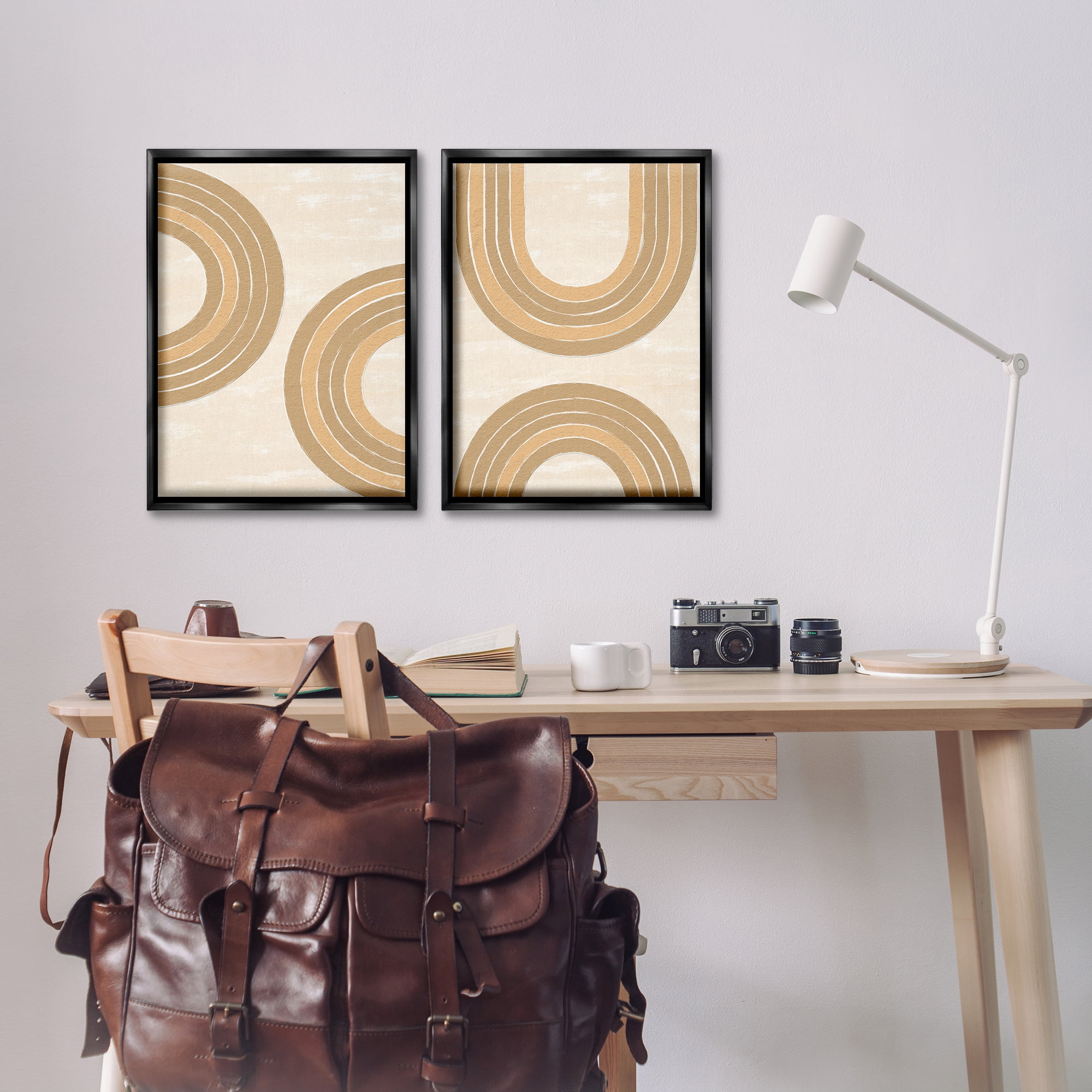 Stupell Industries Neutral Beige Rainbows Abstract Painting Black Floater Framed Canvas Art Print Wall Art, 17 x 25, Set of 2