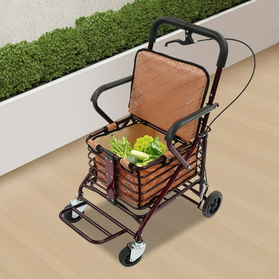 Rolling Walker with Brakes, Foldable Shopping Cart with Seat 17.32*22.05*35.43inch