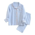 thumbnail image 1 of Gibobby Conjunto de pijama a cuadros para mujer, acogedor, transpirable, manga larga y pantalones largos, ropa de estar por casa (Blue, XL), 1 of 3