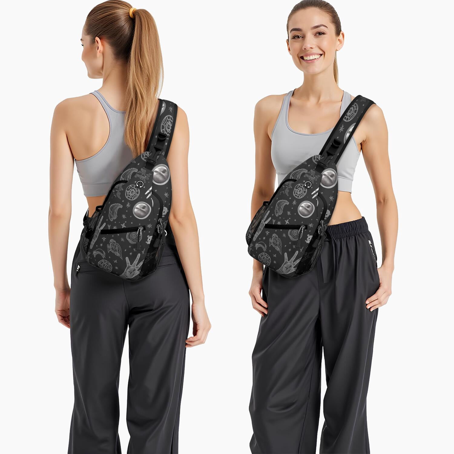 Mystical Moon and Starry Sky Chest Bag Solar and Lunar Eclipse Shoulder Backpack Anti-Theft Design & Lightweight for Commuting