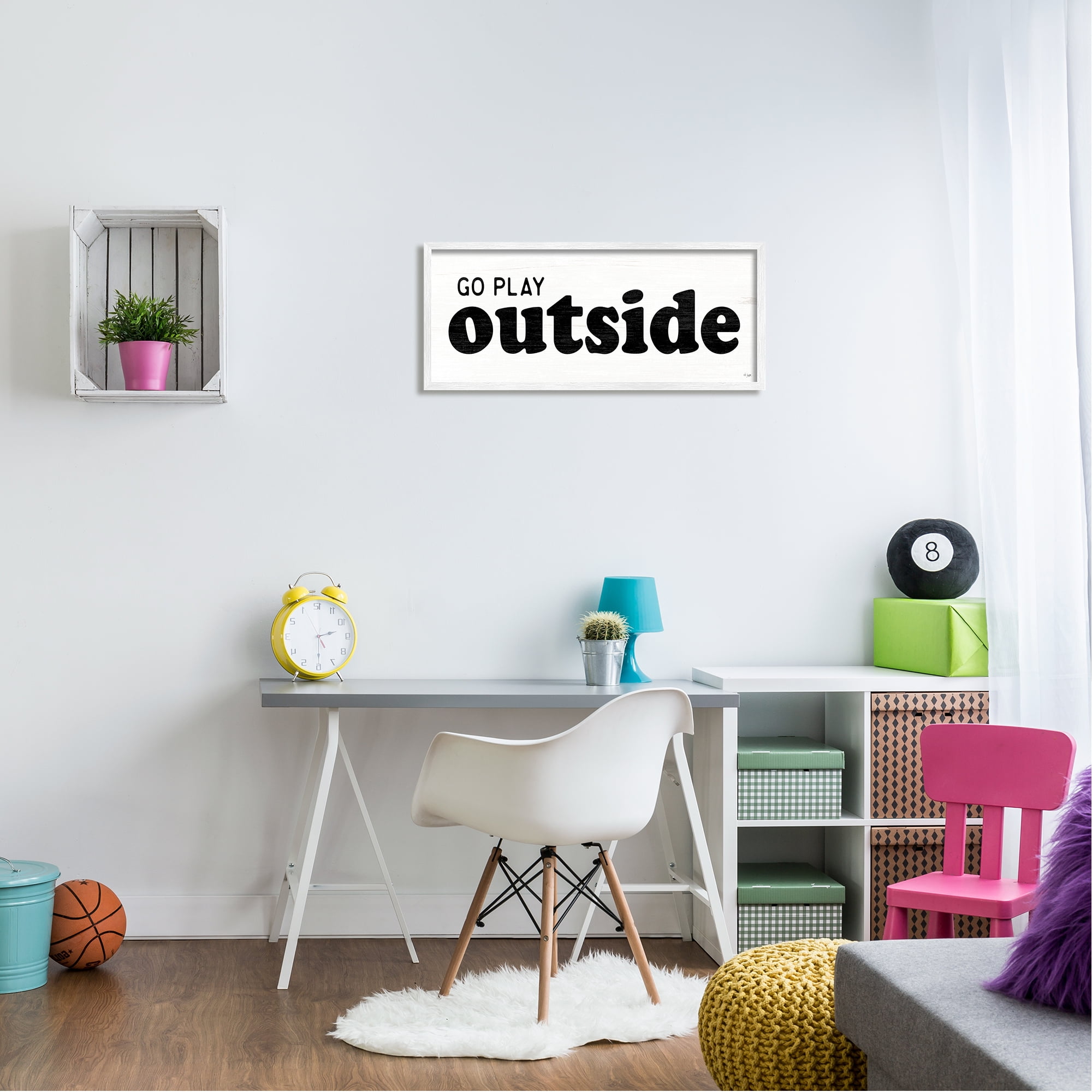 Stupell Industries Go Play Outside Phrase Typography Painting White Framed Art Print Wall Art, 30 x 13