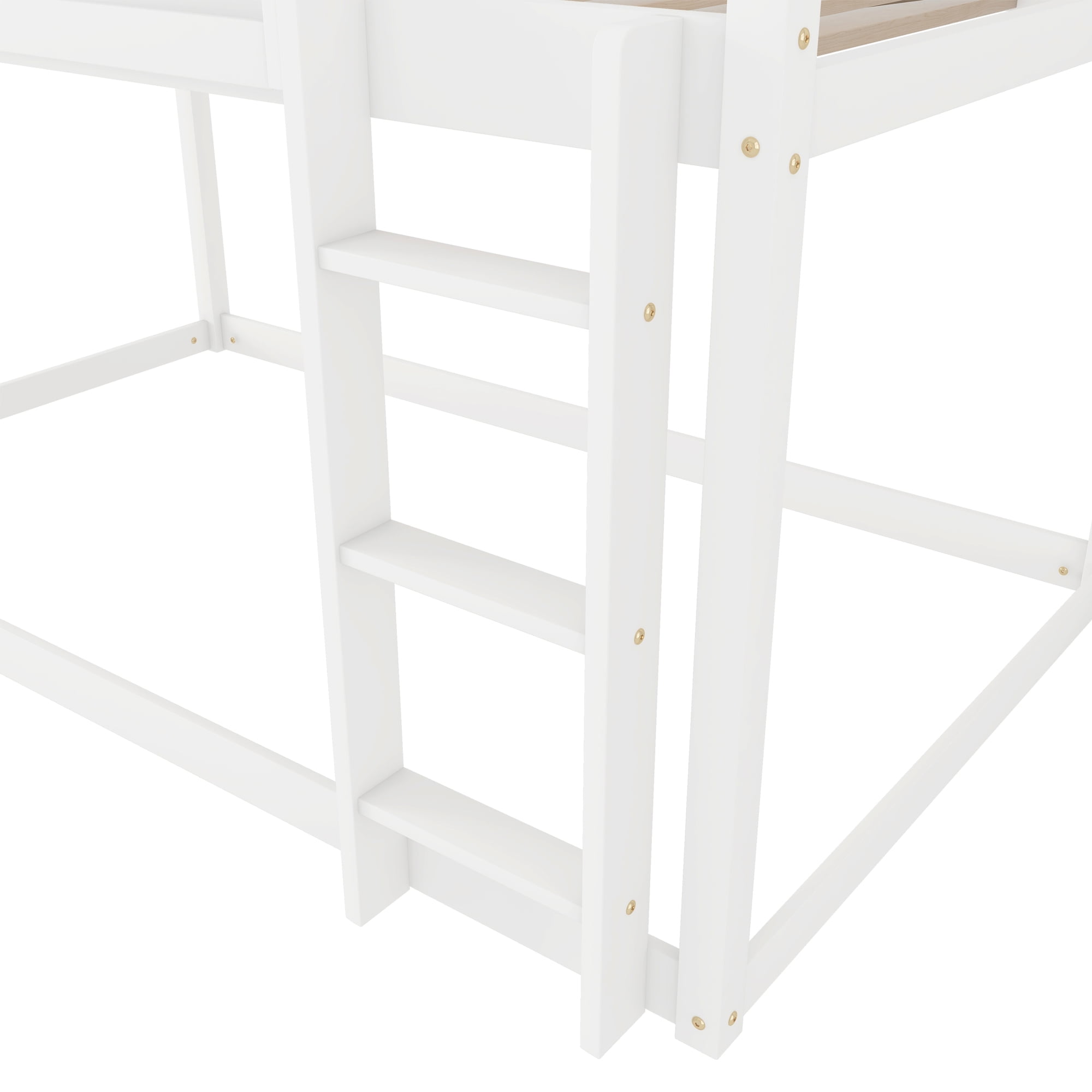 Low Bunk Bed, Twin Over Twin Low Bunk Bed - Solid Wood Frame with Ladder and Guardrail, Converts to Loft Bed or Floor Bed, Space Saving for Small Rooms, Easy Assembly, White