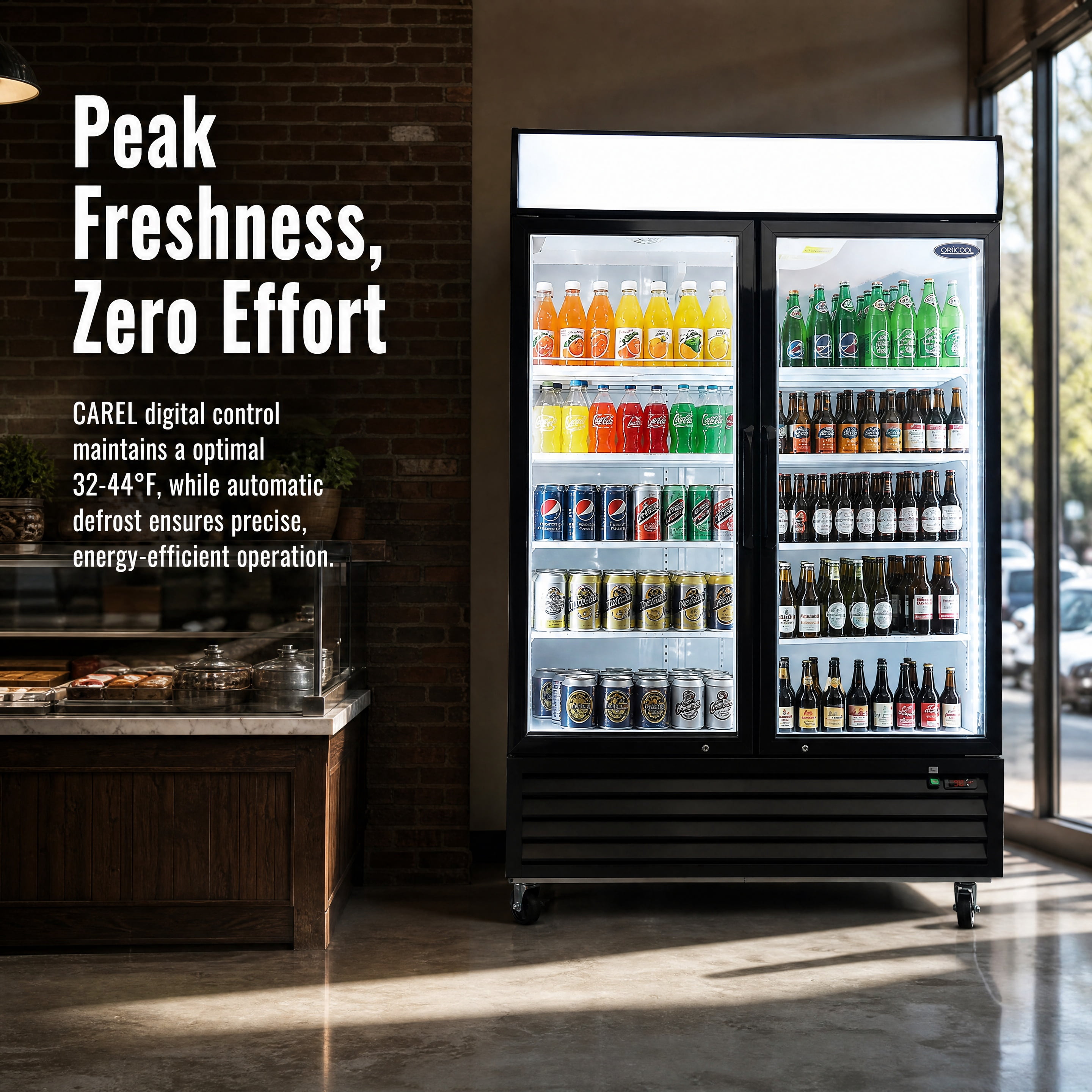 19.3 Cu.Ft Swing Glass Door Commercial Display Refrigerator 26.97"x33.54"x82.95" Hollow Tempered Glass Merchandiser Fridge with LED Panel Auto Defrost Adjustable Shelves for Cafe Restaurant