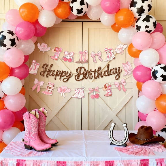Pink Cowgirl Birthday Banner - Sweet Western Theme Party Decor Set