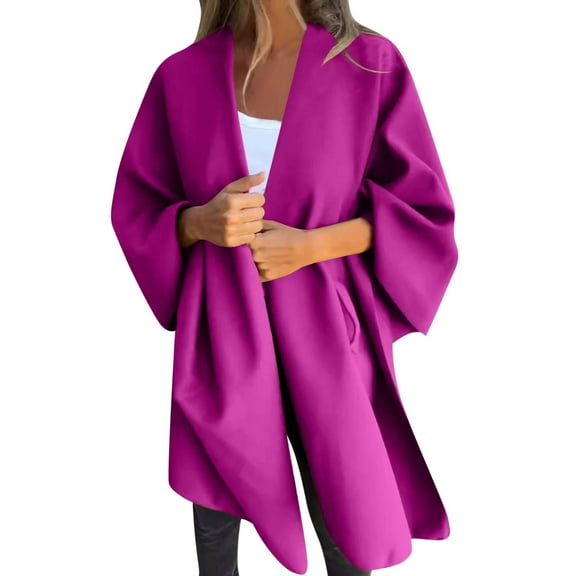 UYISJ Winter Coats for Women Oversized Cardigans Bat Sleeve Cloak Women Lapel Collar Coat Button Loose Overcoat Pockets Purple XL