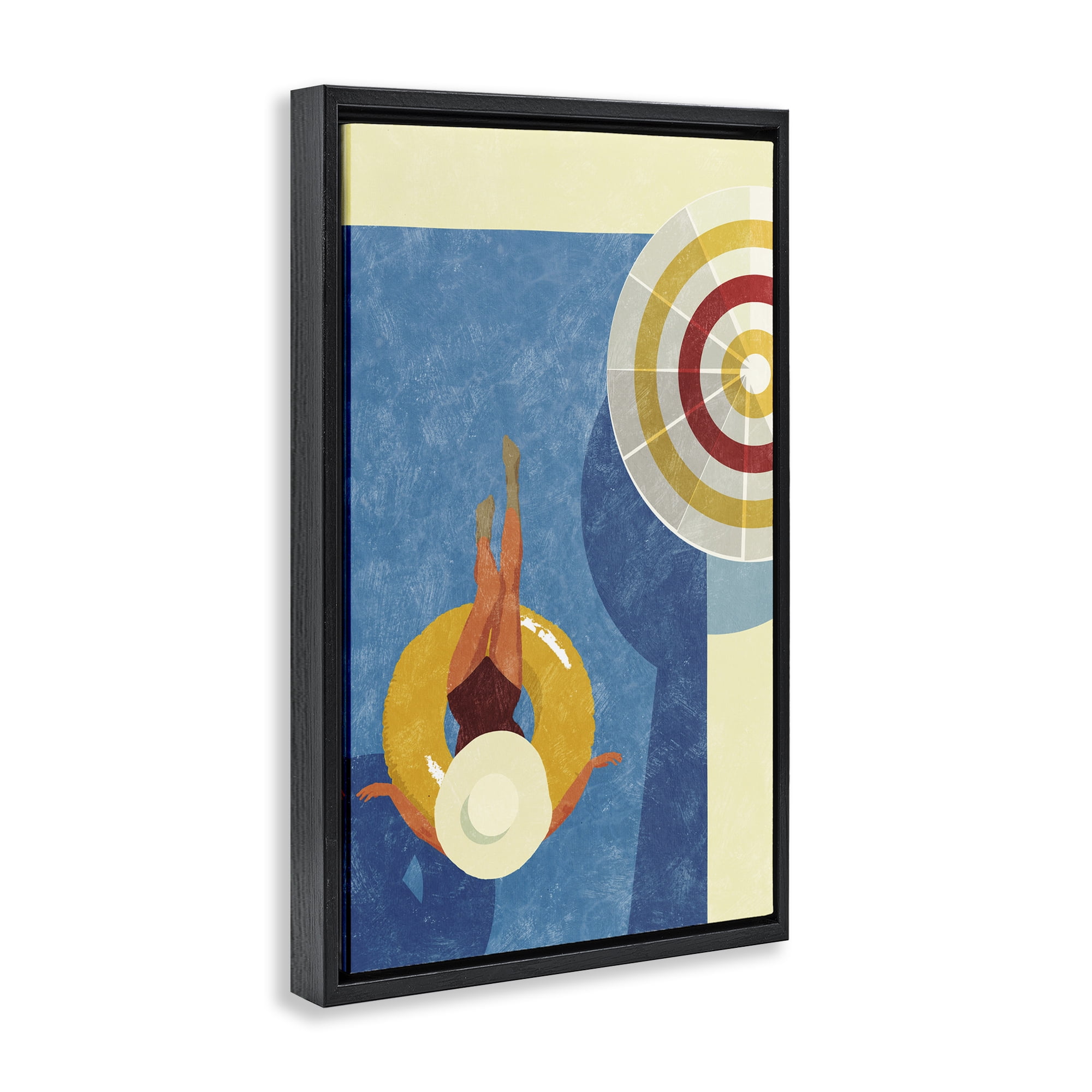 Stupell Industries Relaxing on Pool Float Novelty Painting Black Floater Framed Canvas Art Print Wall Art, 21 x 31