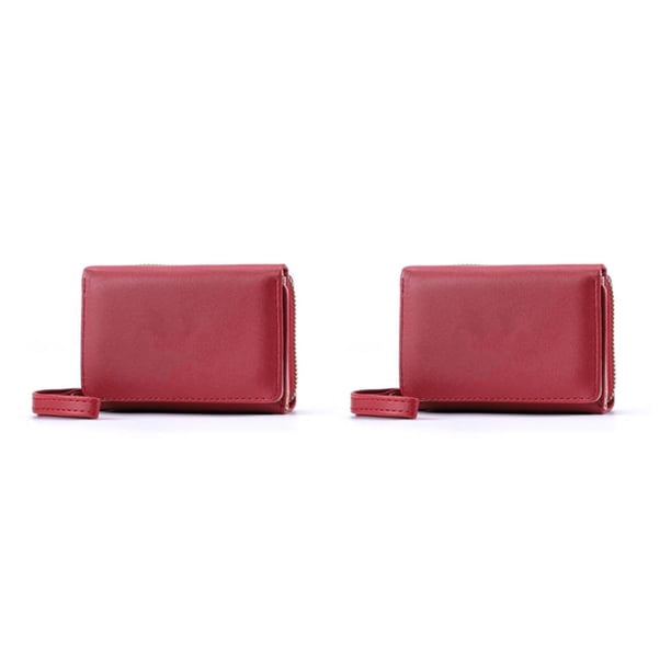 Carteras De Moda Sonducket Mujer Tarjetero Corto De Piel Sintética Con Cremallera Monedero Multitarjeta AntlerDecor Rojo 2Conjunto