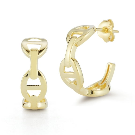 Adesso Milano Sterling Silver Small Mariner Link Chain Hoop Earrings for Women, Gold