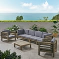 thumbnail image 3 of GDF Studio Cascada Outdoor Acacia Wood 6 Seater Sofa and Club Chair Chat Set, Gray and Dark Gray, 3 of 14