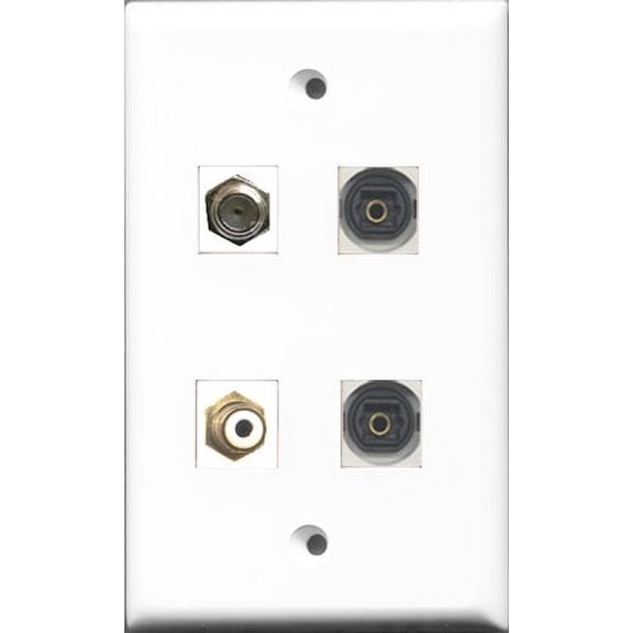 RiteAV 1 Port RCA White and 1 Port Coax Cable TV- F-Type 2 Port Toslink Wall Plate