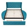 thumbnail image 6 of Triple Tree Queen Size Wingback Headboard Modern Upholstered Platform Bed, Blue, 6 of 9