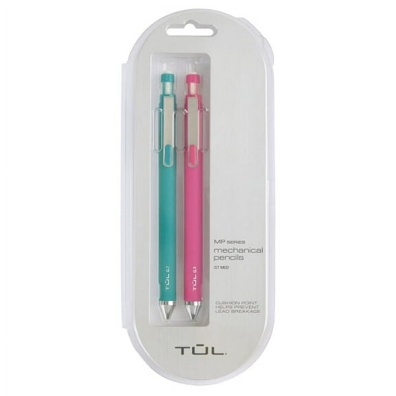TUL® Mechanical Pencils, 0.7 mm, Teal/Pink Barrels, Pack Of 2 Pencils