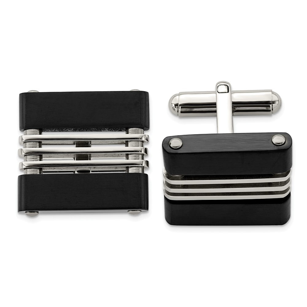FB Jewels Solid Stainless Steel Diamond Accent Cuff Links 