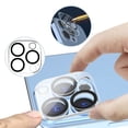 thumbnail image 3 of Paquete de 3 protectores de cristal para cámara compatibles con iPhone 13 Pro/iPhone 13 Pro Max [Instalación rápida] Resistente a arañazos, HD transparente,, 3 of 5