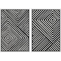 IDEA4WALL Framed Wall Art Print Set 3D Illusion Effect Black and White Diamond Collage Abstract Shapes Modern Contemporary for Living Room, Bedroom, Office - 24"x36"x2 White